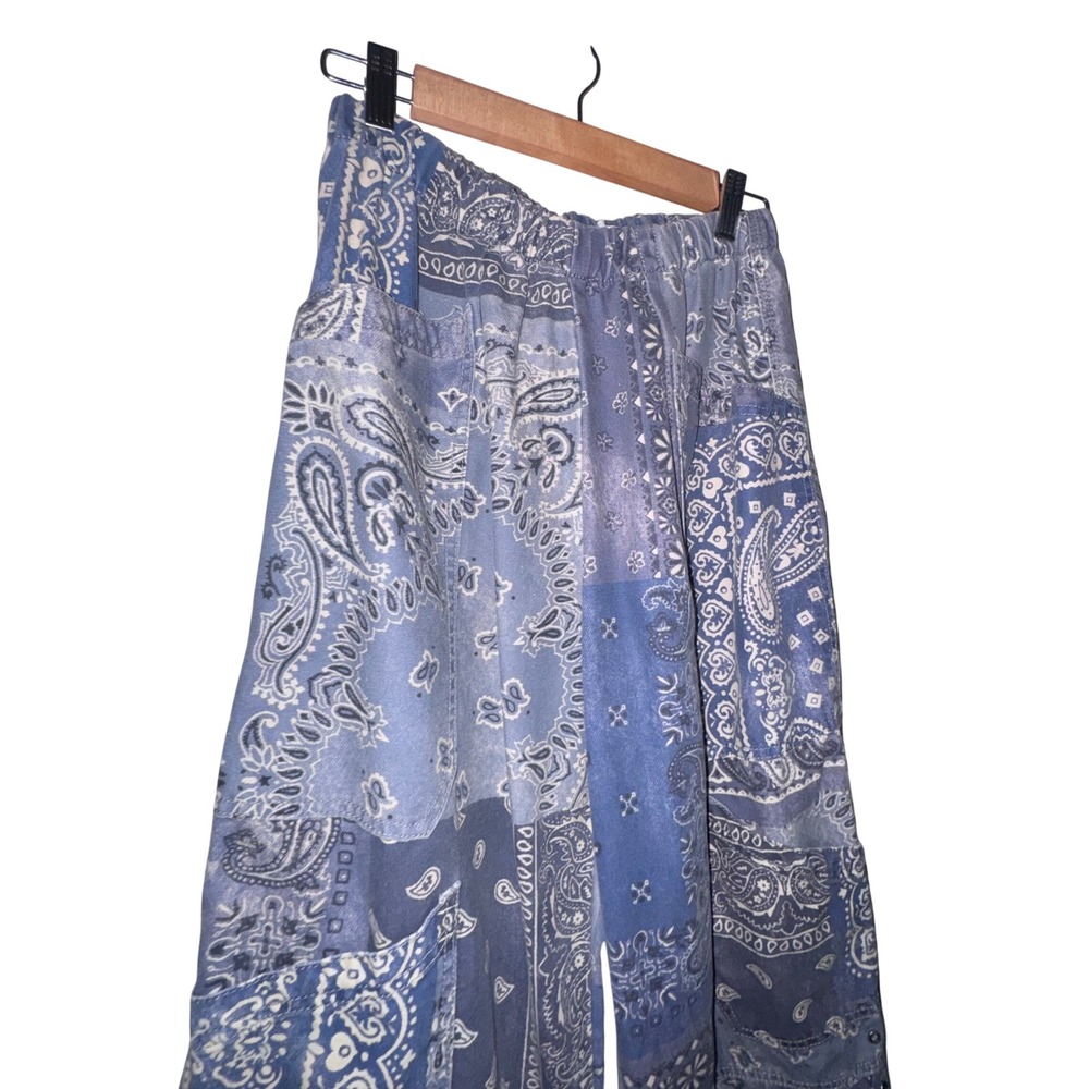 BDG Urban Outfitters Blue Bandana Patchwork Wide Leg Pants Y2K Boho Skater M - Picture 4 of 7